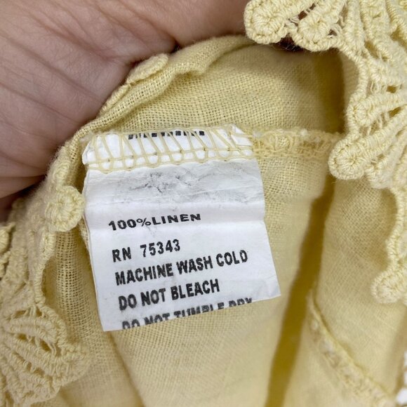 Piazza Roma XS Yellow Linen Top Crochet Lace Blouse Boho Bohemian Made in Italy - Picture 8 of 11